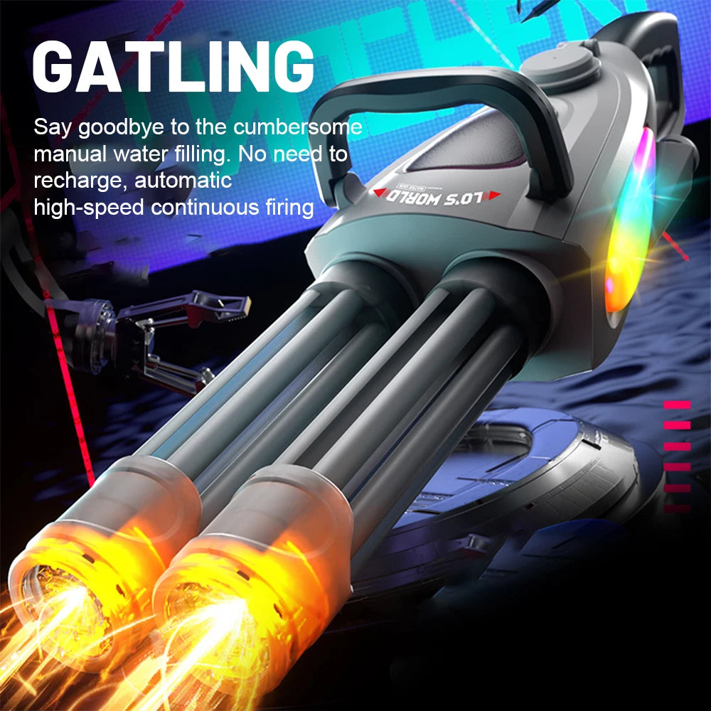 Electric LED rotating barrel Gatling Water Gun Toy Automatic Spray Water Pistol Blaster Cannon Pool Summer Toy for Kids Adult