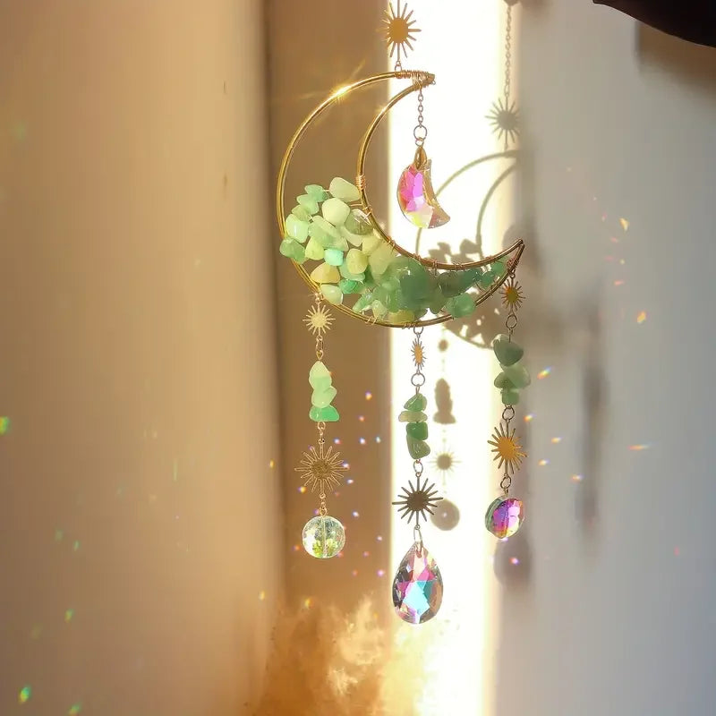 1pc, Amethyst Moon Crystal Prisms Suncatcher, Half Moon Shaped Window Hanging Pendant Glass Prisms Decor Wind Chime Rainbow Sun