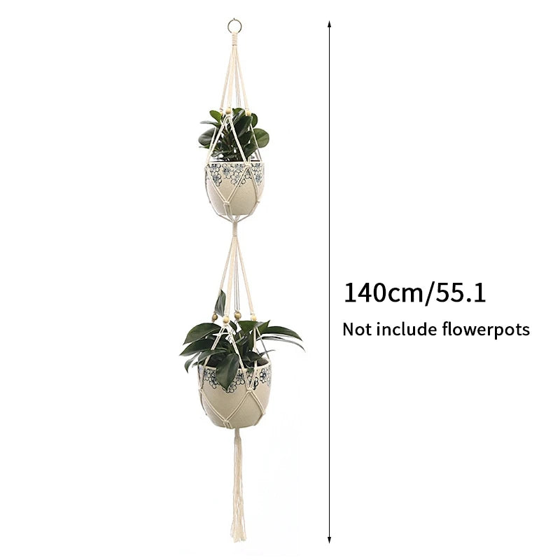 Gardening Green Plant Hanging Basket Cotton Rope Hanger Flower Pot Handmade Macrame Pot Pocket Wall Boho Courtyard Home Decor