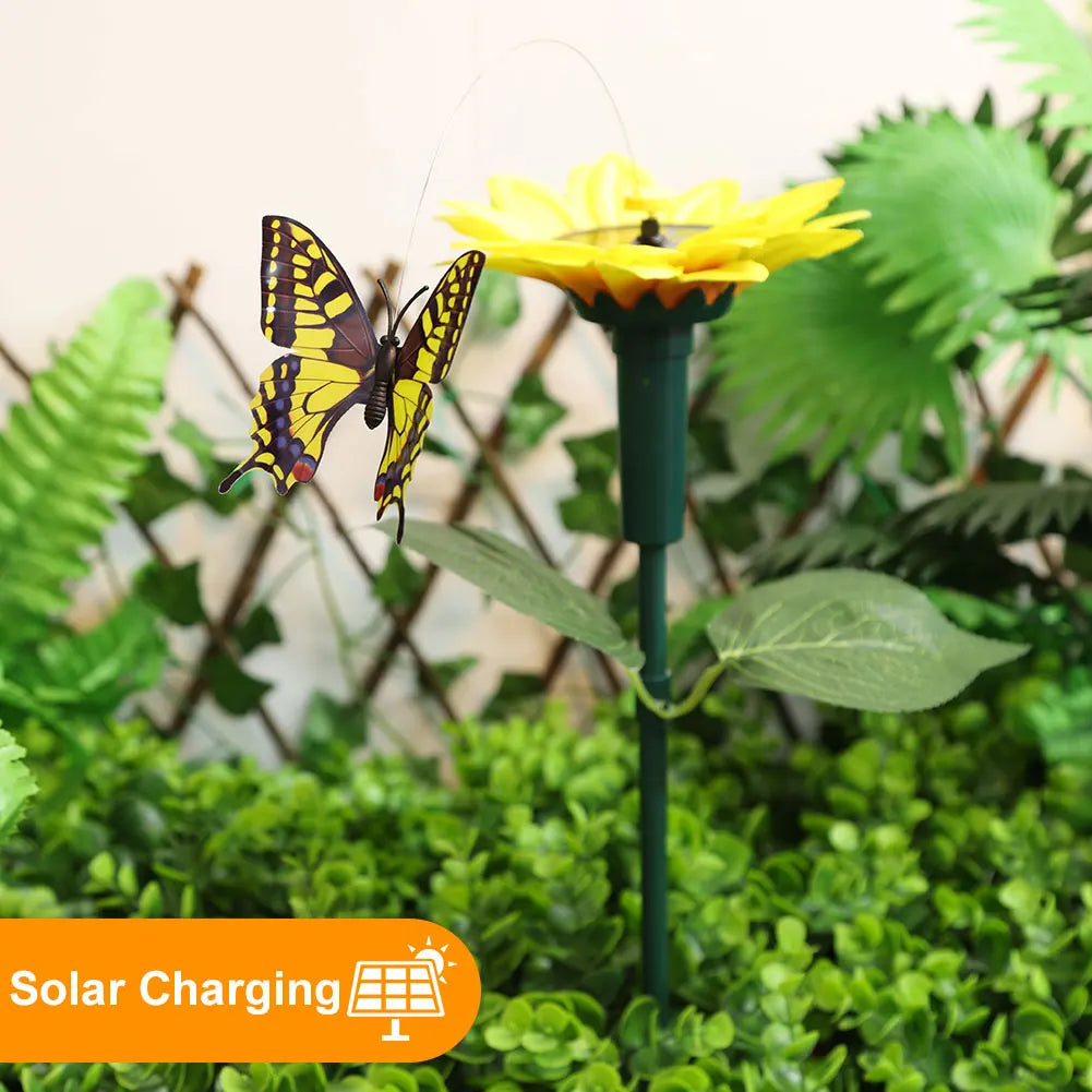 1-3PCS Solar Powered Flying Wobble Butterfly Ornament Durable Garden Dancing Fluttering Butterfly Humming Bird Stake Lawn Decor