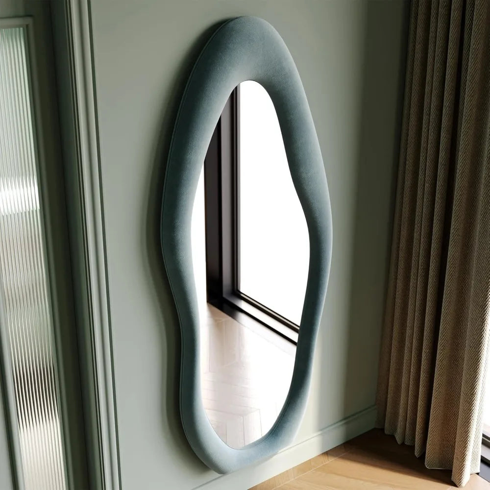 Full Length Mirror, 63" x 24" Wall Mirror, Flannel Wrapped Wood Frame - Wavy Full Body Mirror for Bedroom, Living Room & Cloakro