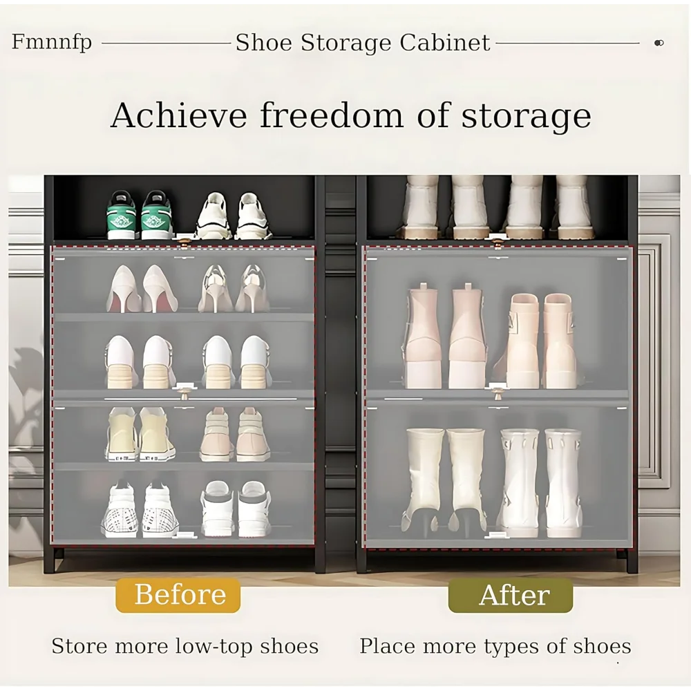 Tall Shoe Cabinet, 10 Tiers 40-45 Pairs Heavy Duty Bamboo Freestanding Shoe Storage Cabinet