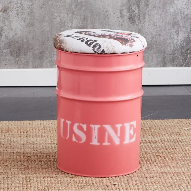 Paint Bucket Stool, Iron Art, Creative Storage Seat, Commercial Retro Low Stool, Bars, Shopping Malls Oil