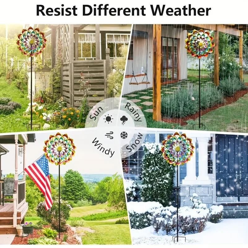 1pcs Rainbow Metal Windmill Cast Iron Garden Stake Lawn & Yard Decor Weathervone Outdoor Wind Spinner for Garden Decoration