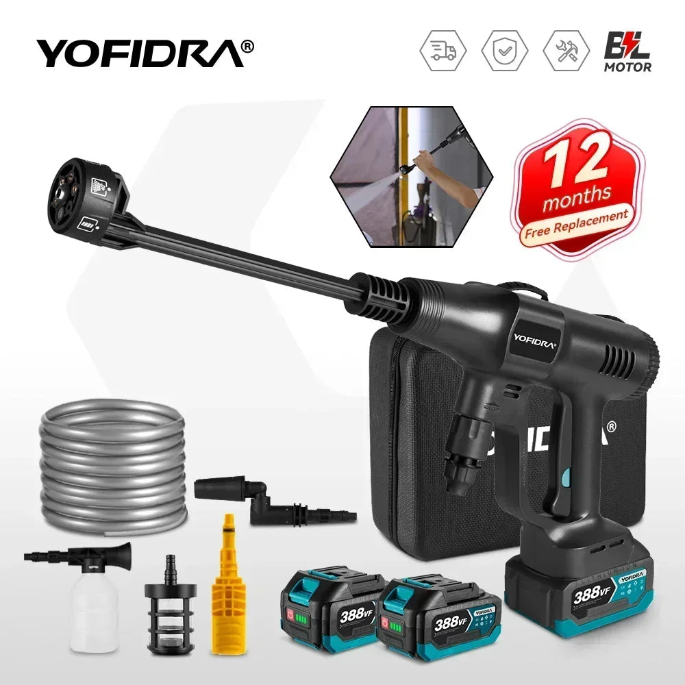 Yofidra 200Bar Brushless Electric Water Gun 3 Gears Cordless Rechargeable Car Garden Cleaning Tools For  18V Battery