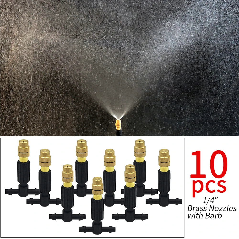 WUJIE 5M-30M Garden Irrigation Outdoor Misting Cooling System Watering 1/4'' Brass Atomizer Nozzles 4/7mm Hose Patio Greenhouse