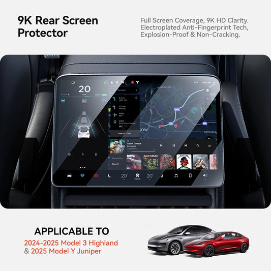 YZ Tempered Glass Film Protector For Tesla Model Y Juniper Model 3 Highland 2024 2025 Rear Row Center Control Screen Protective