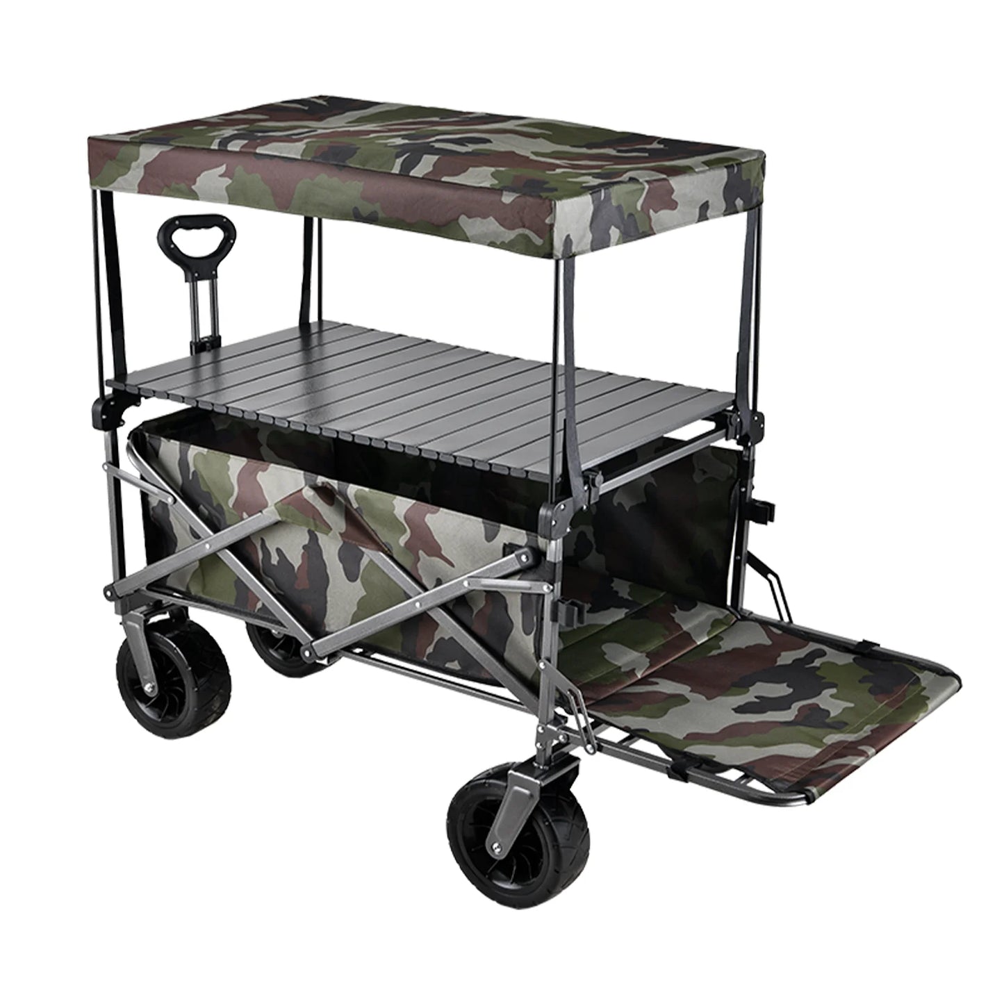 Outdoor Camping Cart Rotating Wheels Portable Table Board Miscellaneous Cart Grocery Beach Cart Double-Layer Fold Shopping Cart