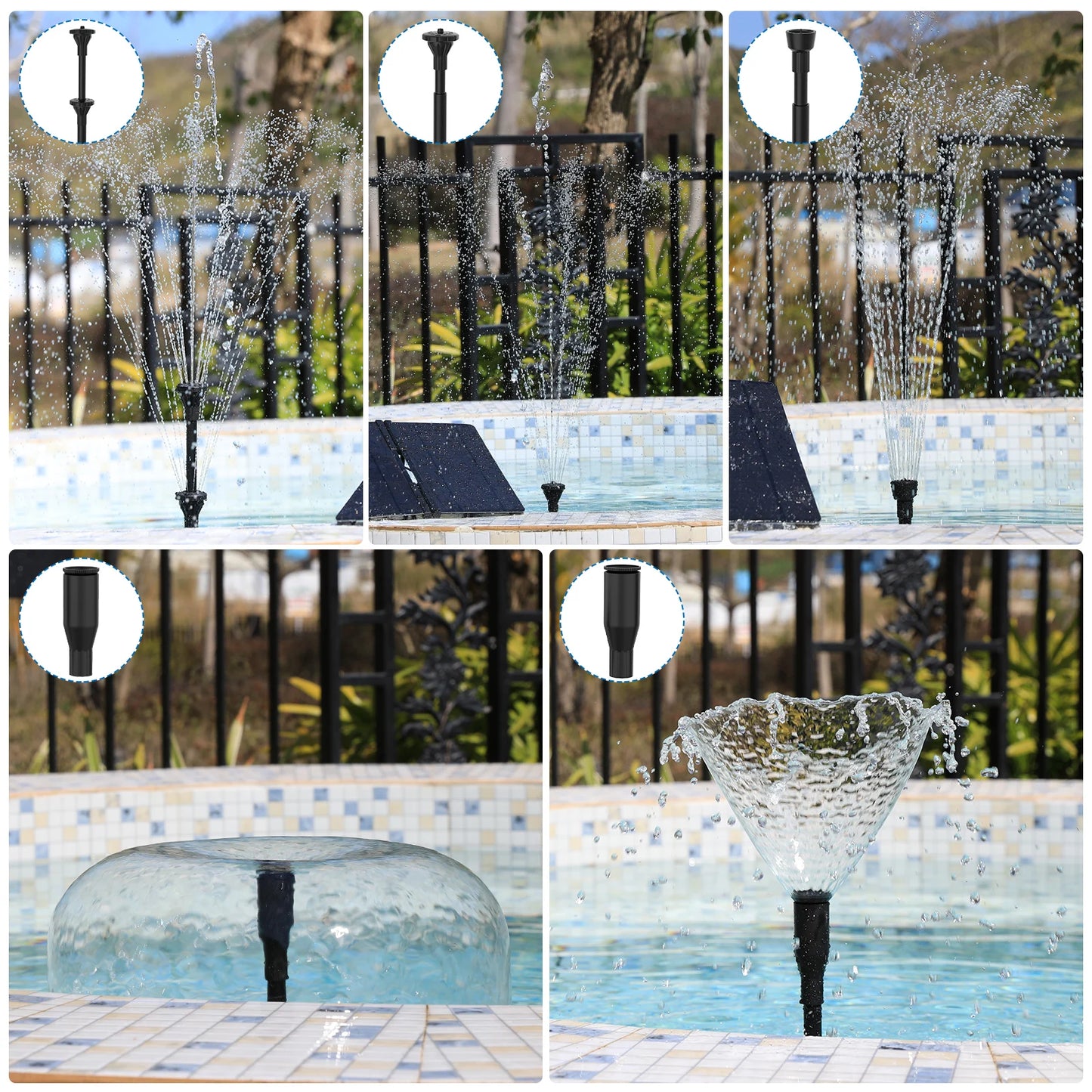 20W Solar Water Pump Kit, Solar Powered Water Fountain Pump with 6 Nozzles, Water Feature Outdoor Fountain for Bird Bath