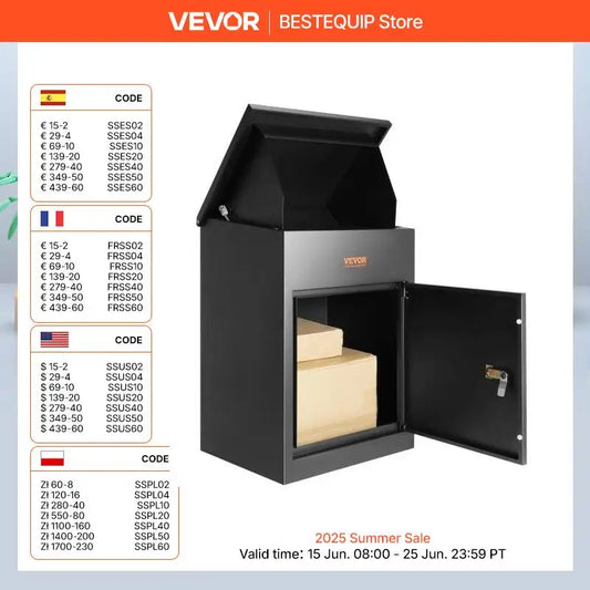 SucceBuy Wall Mounted Anti-theft Mailbox Waterproof Package Delivery Boxes for Outside Large Storage locking Mailbox for Home