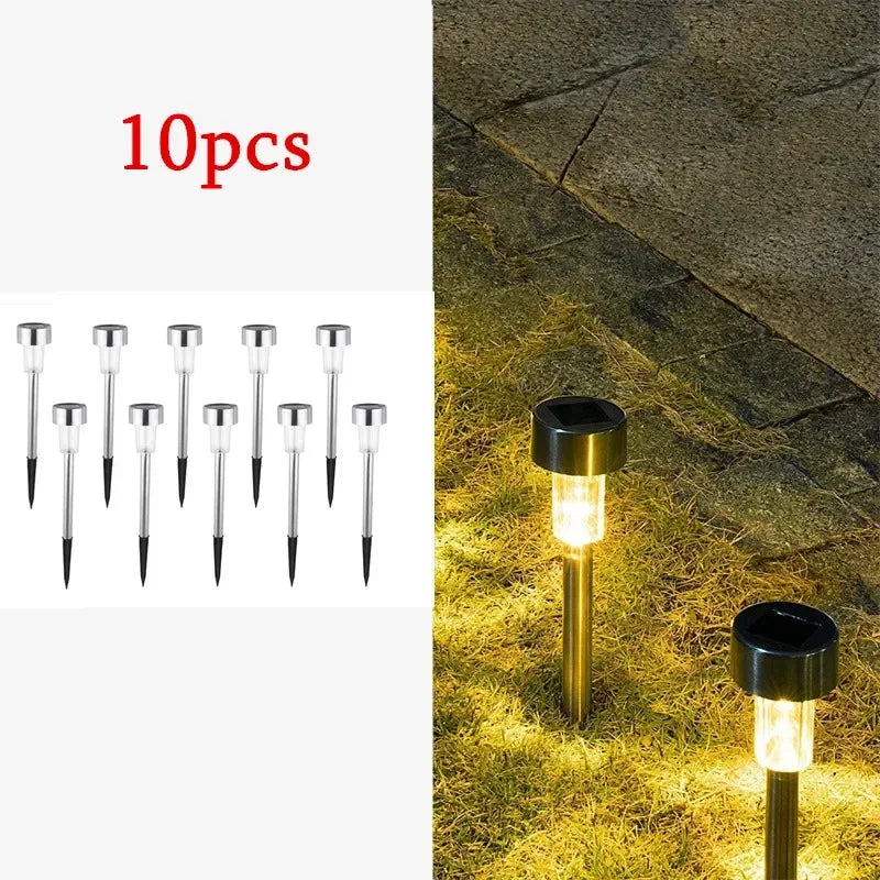 Fairy Light Solar Powered Lamp Outdoor Yard Lawn Decoration 10PCS Stainless Steel Solar Garden Light Lanter Landscape Lighting