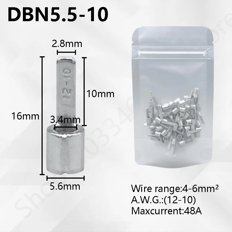 50/100pcs Pure Copper Blade Terminals DBN1.25/2/5.5/8/14/22-10/14/16/17 Non Insulated Crimp Terminals Electrical Wire Connector
