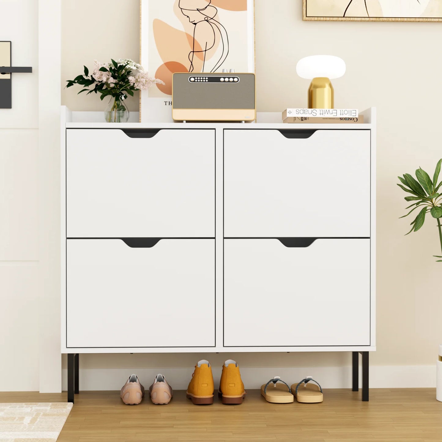 VOWNER Shoe Storage Cabinet with 4 Flip Drawers, Freestanding Shoe Cabinet