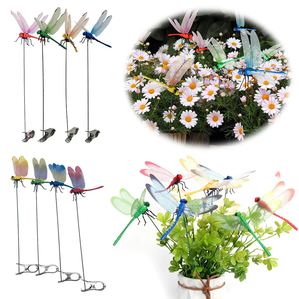4/8/32Pcs Simulation 3D Dragonfly Clip Lifelike Outdoor Decor Realistic Bug Deterrents Fake Dragonfly Garden Decorative Clip
