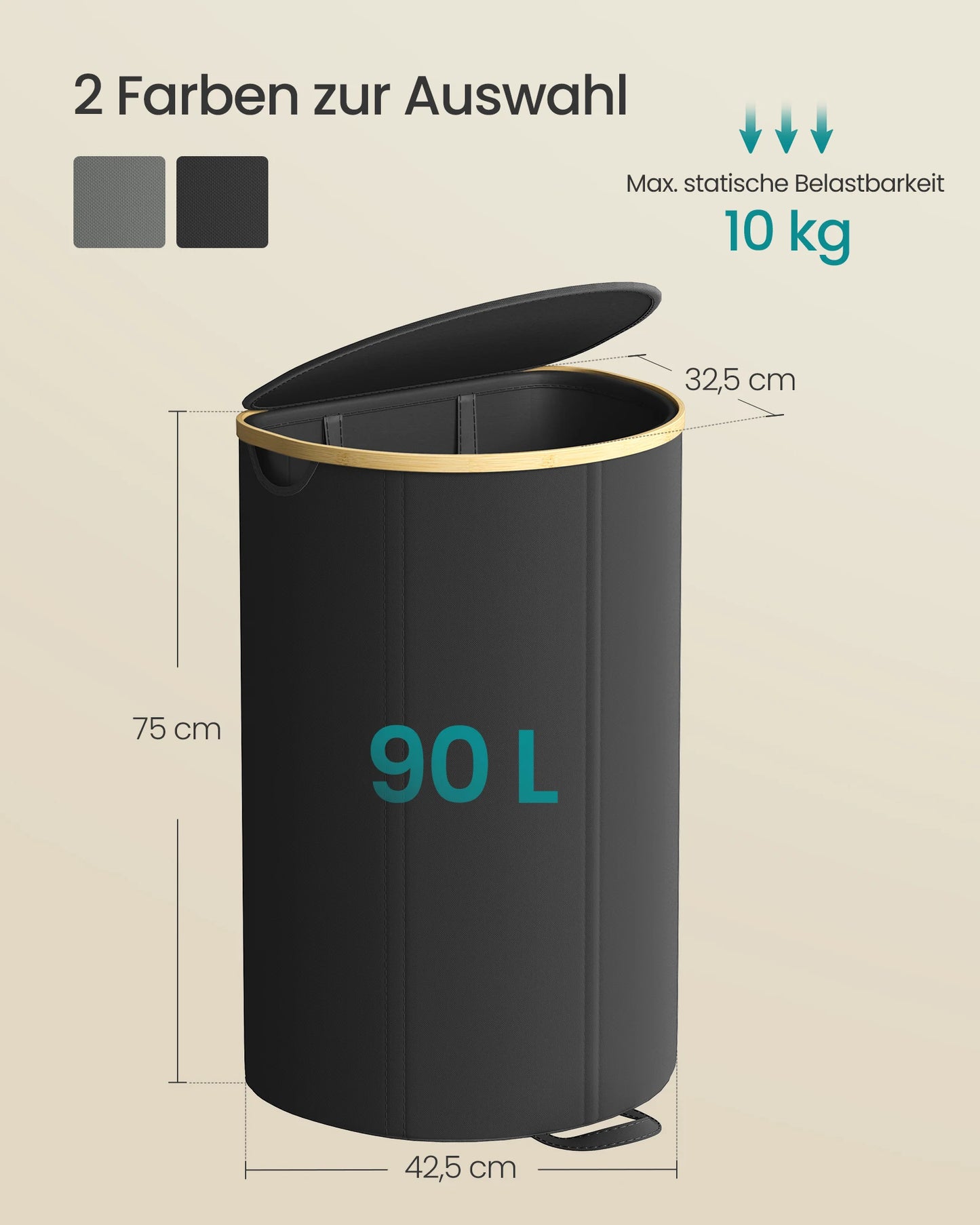 SONGMICS laundry basket Laundry Collector 90 Litre Laundry Ton with Lid Removable Laundry Bag Bedroom