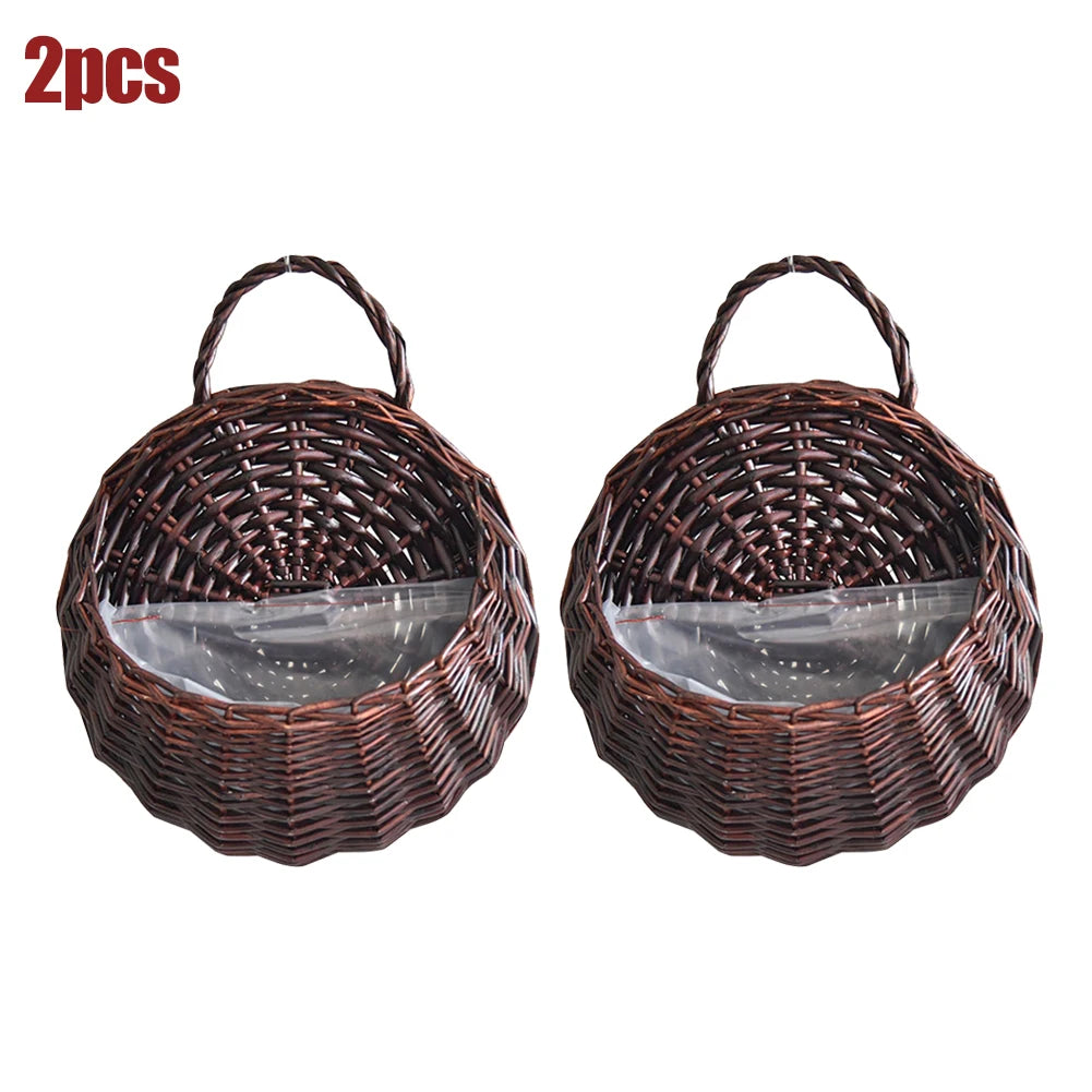 2/4/8/10pcs Wall Hanging Handmade Wicker Rattan Flower Basket Green Vine Pot Planter Hanging Vase Wall Plant Basket For Garden