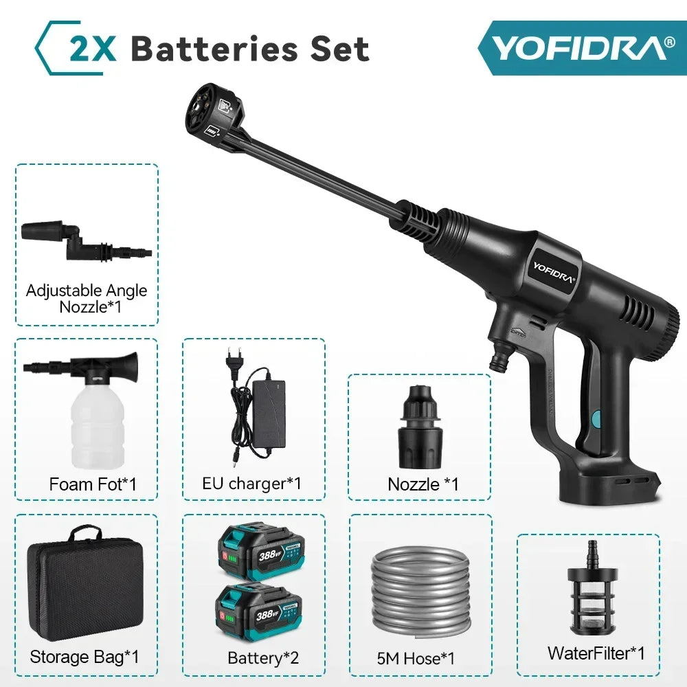 Yofidra 200Bar Brushless Electric Water Gun 3 Gears Cordless Rechargeable Car Garden Cleaning Tools For  18V Battery