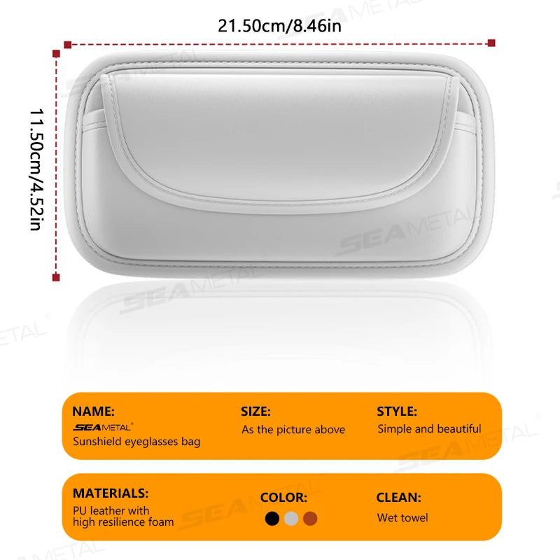 SEAMETAL Car Sun Visor Glasses Case Pu Leather Wear-Resistant Sunglasses Holder Storage Box Universal Eyeglasses Organizer Bag