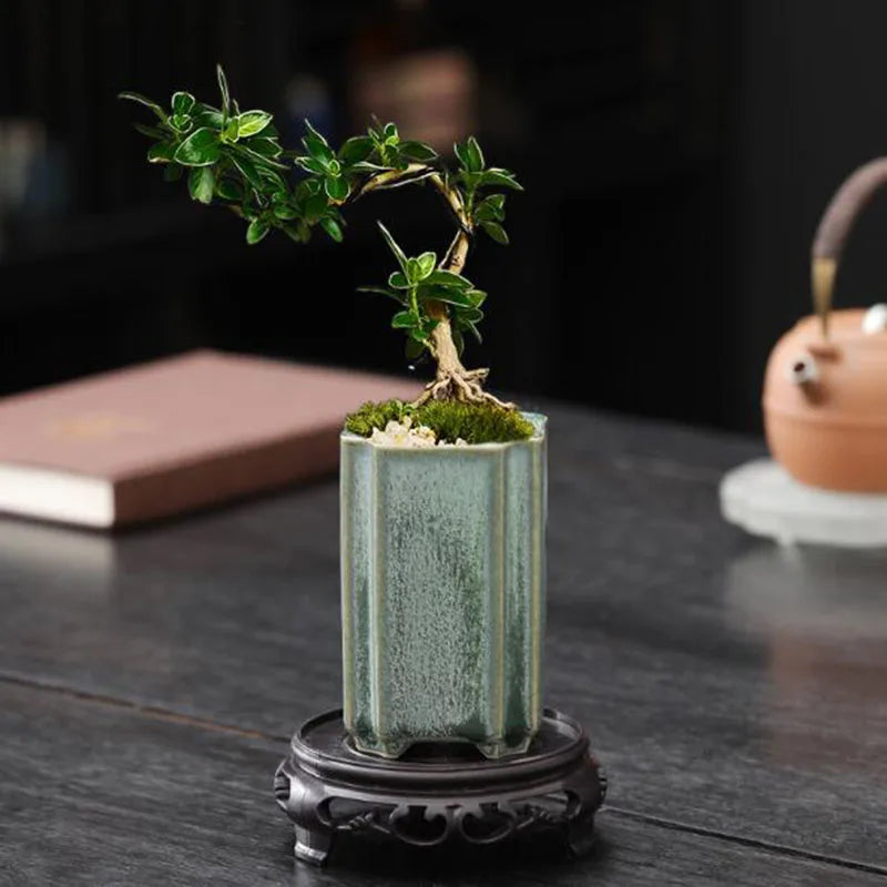 Porcelain Square Celadon Glazed Orchid Flowerpot Bonsai Vase Plant Pot Crafts Art Ornaments Home Garden Decor