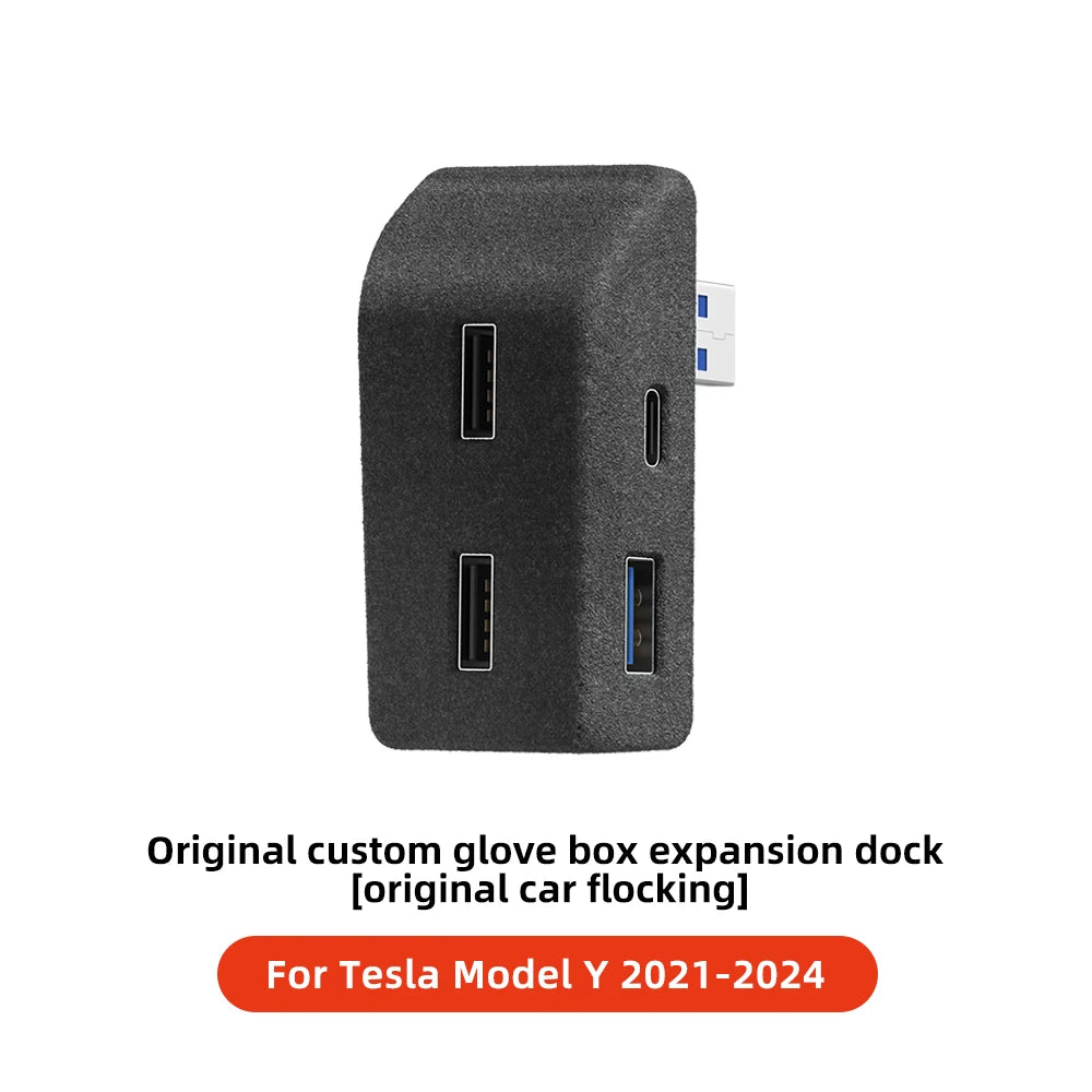 YZ Glove Box Docking Station For Tesla Model 3 Y Highland Juniper Quick Charger 4 USB Shunt Hub Flocking Adapter Powered Splitte