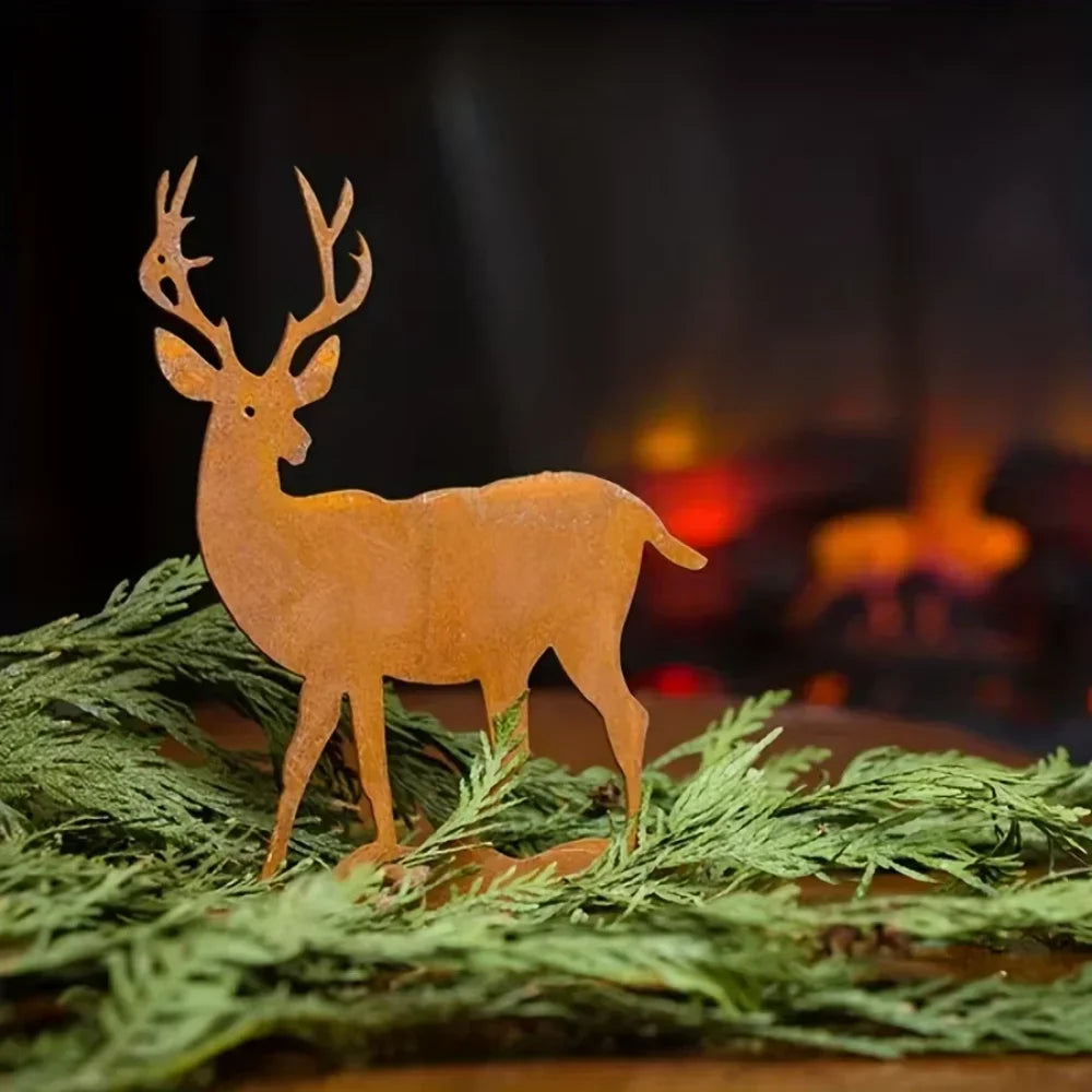 Rustic Metal Spruce Tree & Elk Ornaments: Ideal Hunting Decor & Gifts for Christmas and New Year's Holiday Celebrations