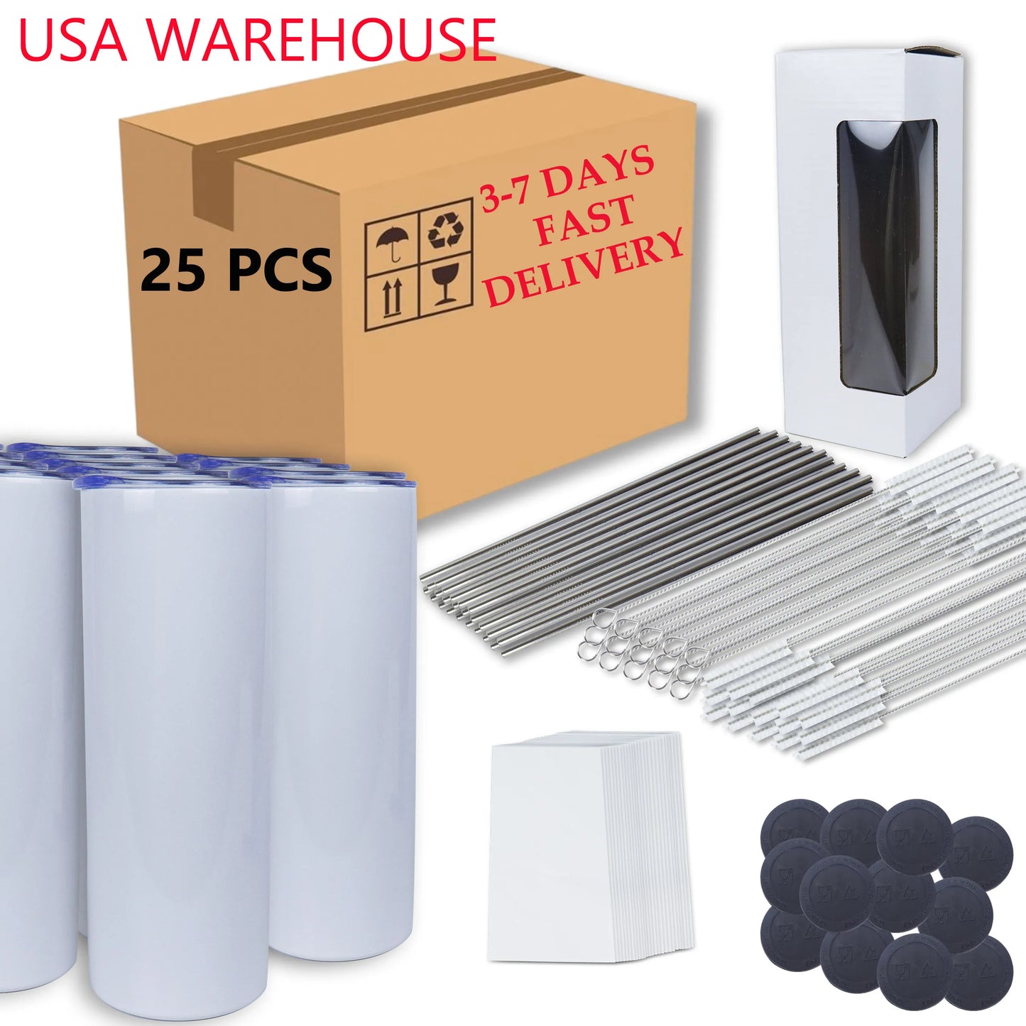 25pack US warehouse bulk 20oz 30oz Stainless Steel heat Printing Tumbler Double Wall Insulated straight Sublimation Tumbler