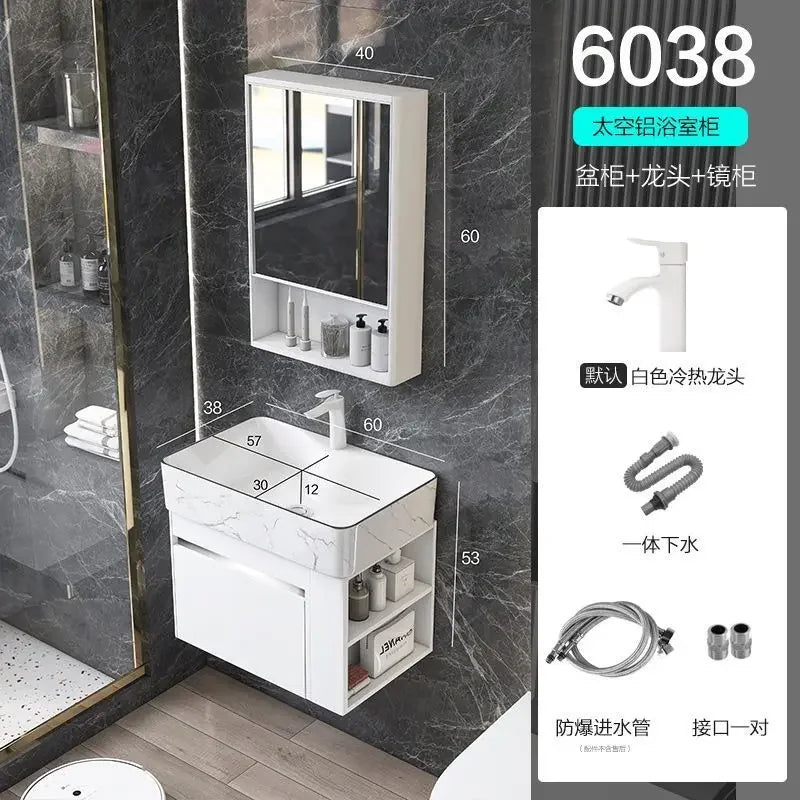 Minimalist Mini Bathroom Cabinet with Side Storage Ceramic Integrated Basin Bathroom Vanity Cabinet with Sink Bathroom Furniture