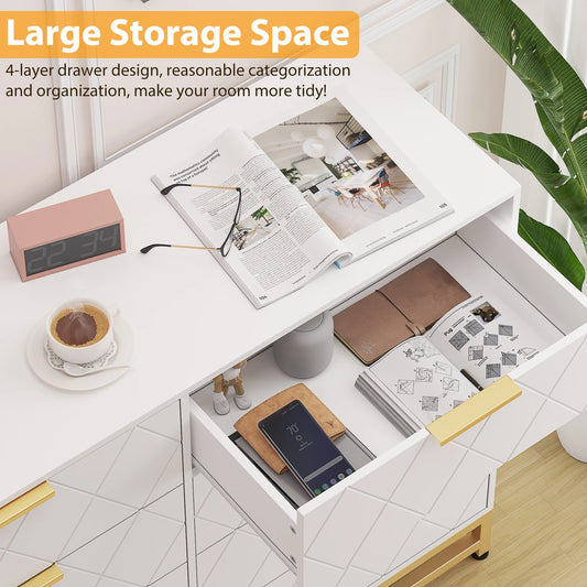 8 Drawer Dresser with Metal Handles,Modern Wood Chest of Drawers,Sturdy Frame Bedroom Furniture for Closet Hallway