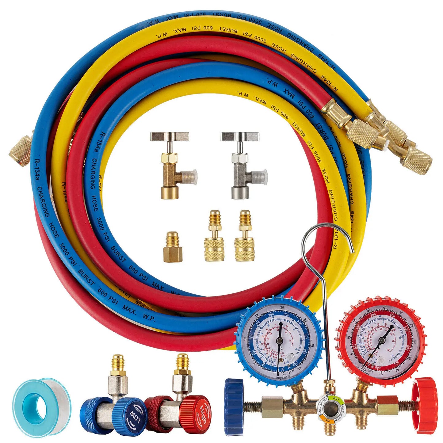 3.5CFM Air Vacuum Pump 1/4HP A/C Manifold Gauge Set for Air Conditioning R134A R410a R22 Air Refrigerant Kit With Oil