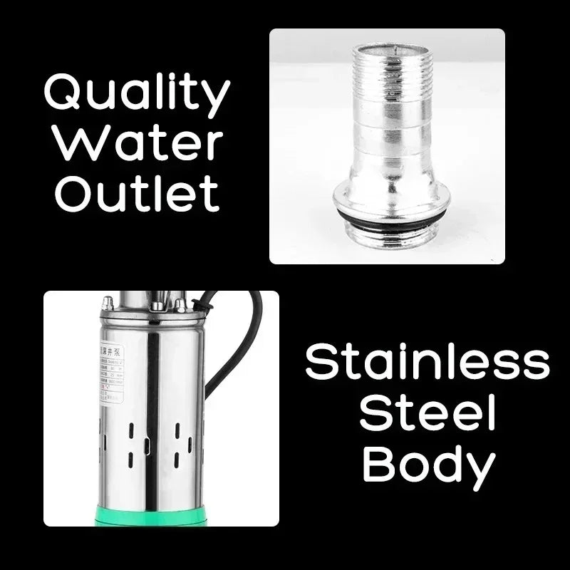 9m Wire Lift=30m-45m 20L/min 12V 24V Solar Pump Deep Well Water Pump Screw Submersible Pump Irrigation Garden Home Agricultural