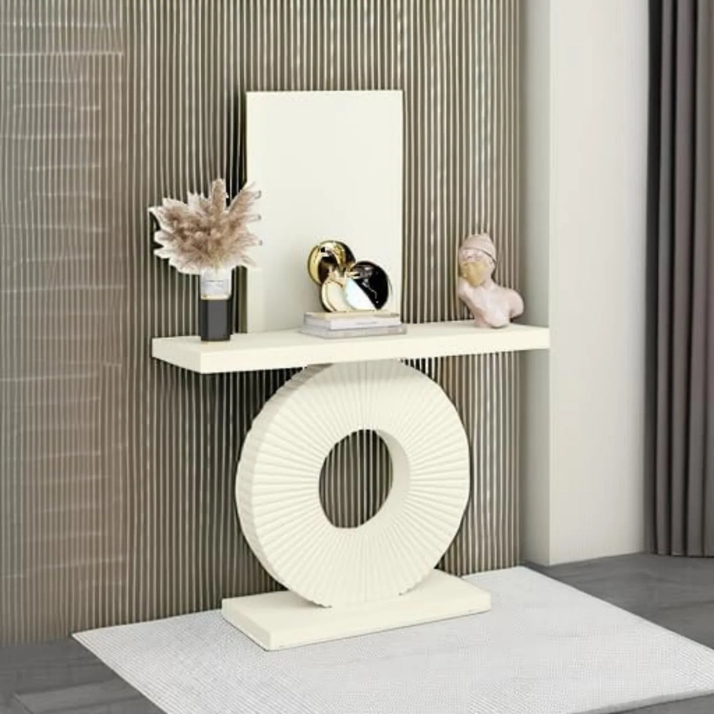 LITTLE TREE Modern Console Table with Geometric Base, Wood Entryway Table Sofa Table Narrow Long, Contemporary Accent Table