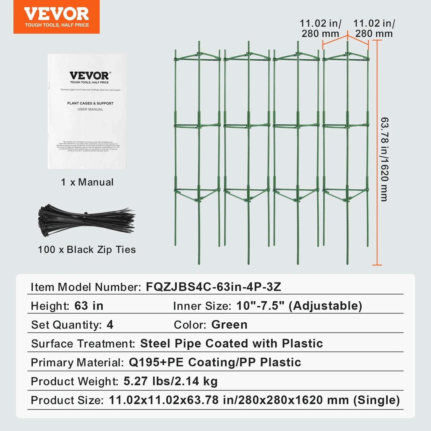 VEVOR 6 Packs Tomato Cages for Garden 48 in Trellis Plant Stakes Suppor for Raised Garden Bed Vegetables Flowers Climbing Plants