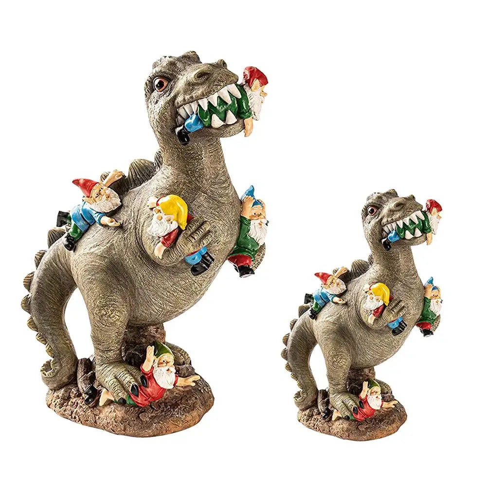 Garden Dinosaur Eating Gnome Statues Funny Resin Figurines Outdoor Sculpture Decor for Garden Patio Lawn Yard Ornament Decor
