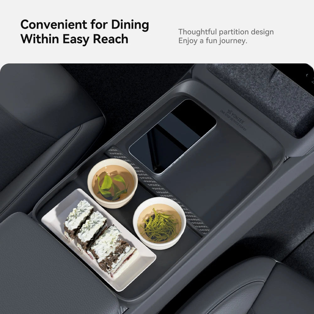 YZ For Tesla Model 3 Y Highland Juniper 2025 Center Console Trays Drink Food Table Desk Plate Car Armrest Storage Box Organizer