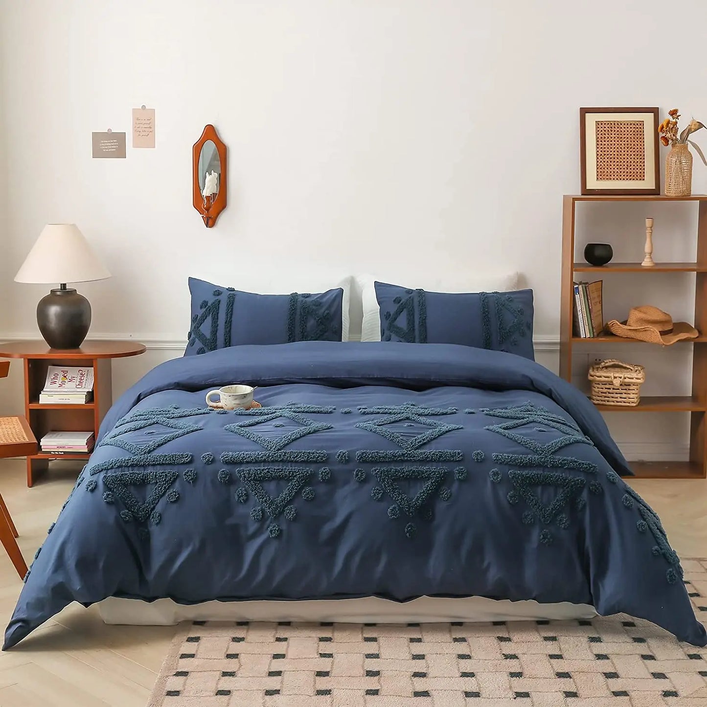 Simple&Opulence Bedding Set 3Pcs 100% Cotton Washed Comforter Boho Breathable Queen King Size Duvet Cover Bed Sheet Pillow Shams