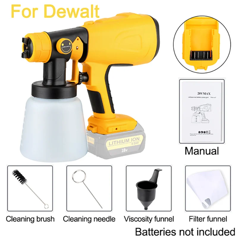 Electric Spray Gun for Dewalt 18V 20V Li-ion Battery Auto Furniture Coating Airbrush Cordless Portable Paint Sprayer