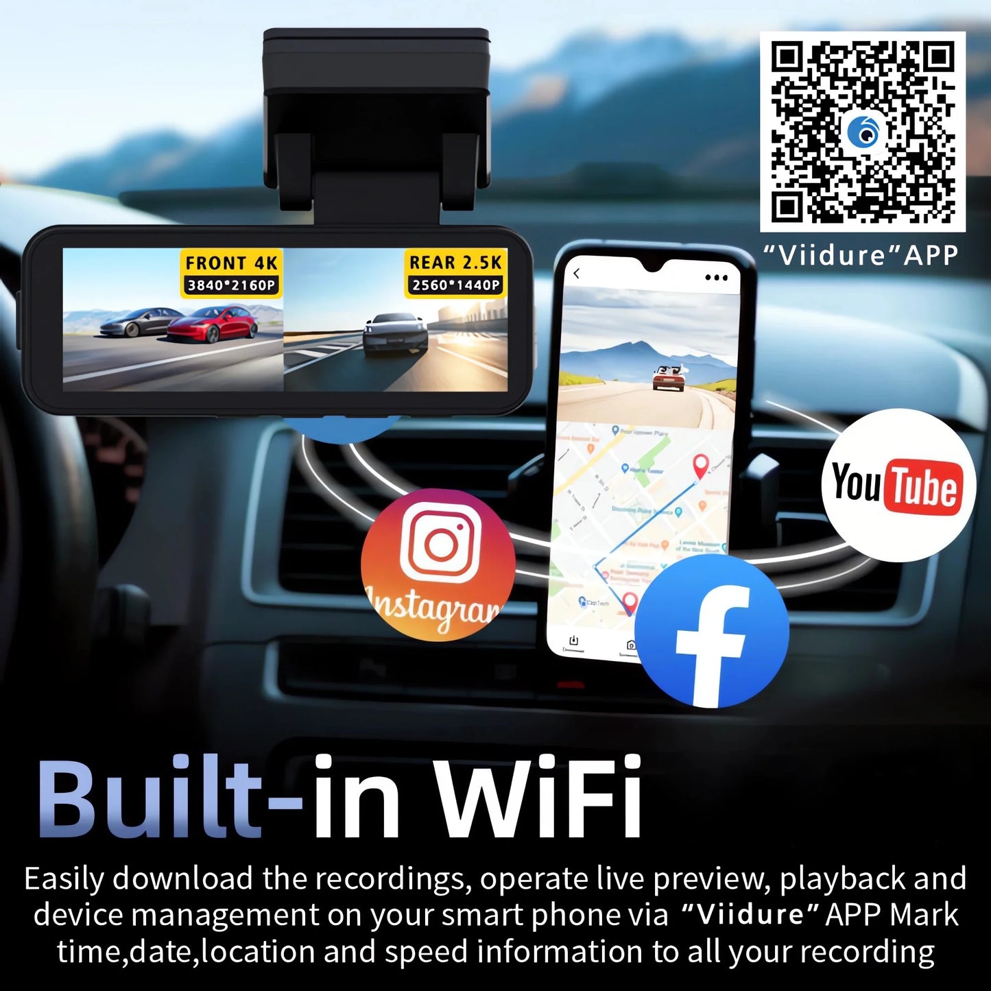 Dash Cam Dual Lens 4K UHD Recording Car Camera DVR Night Vision Video