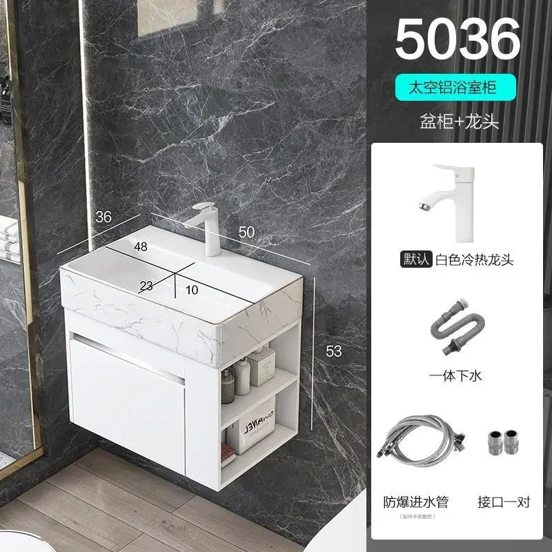 Minimalist Mini Bathroom Cabinet with Side Storage Ceramic Integrated Basin Bathroom Vanity Cabinet with Sink Bathroom Furniture