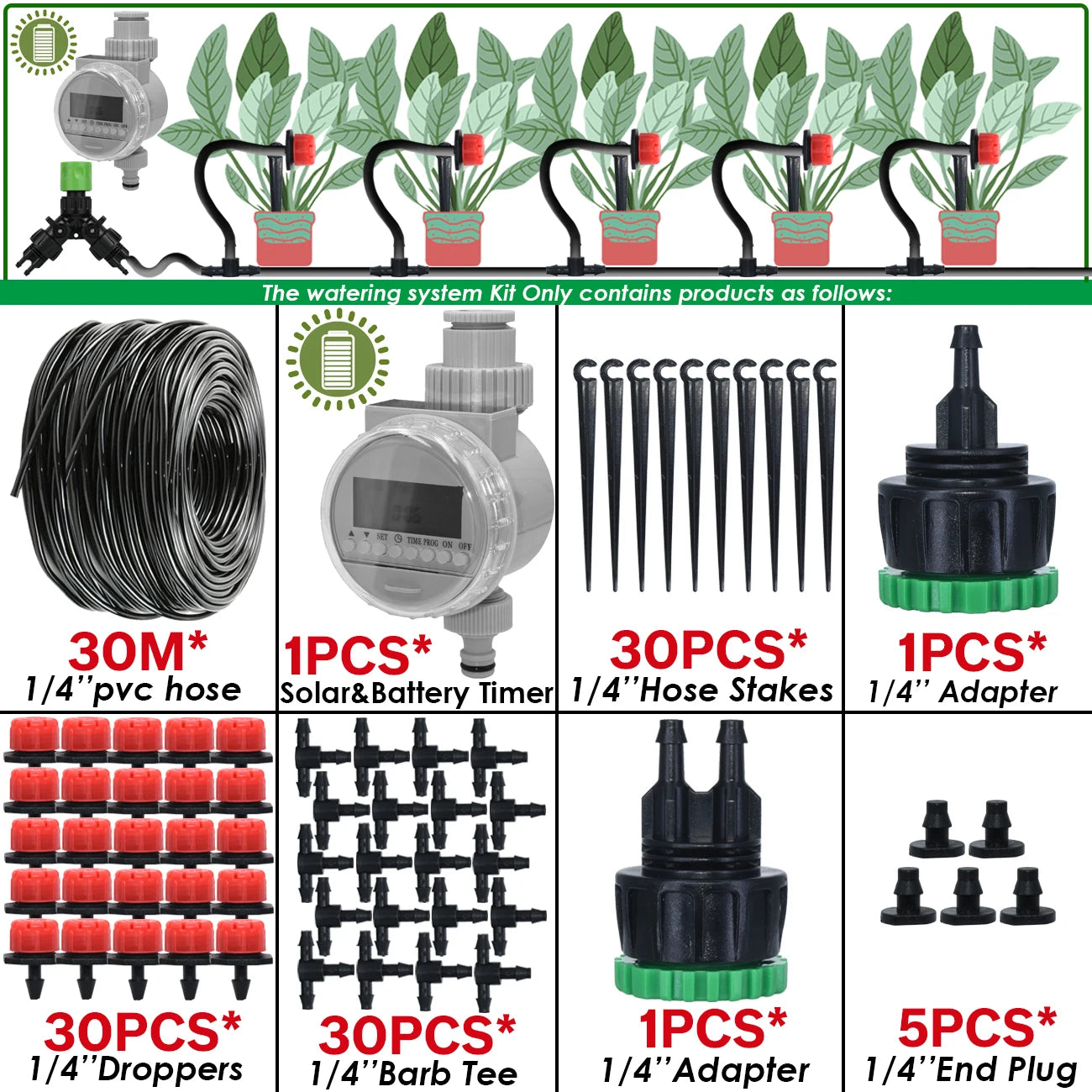 KESLA Greenhouse 5-50M Drip Irrigation System Automatic Watering Garden Hose DIY Micro Drip Watering Kits w/ Adjustable Drippers