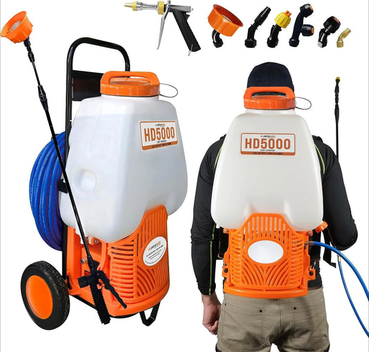 Tools Powered Backpack Sprayer with Custom Fitted Cart and 100 Foot Commercial Hose, 2 Hoses Included, Commercial Quality