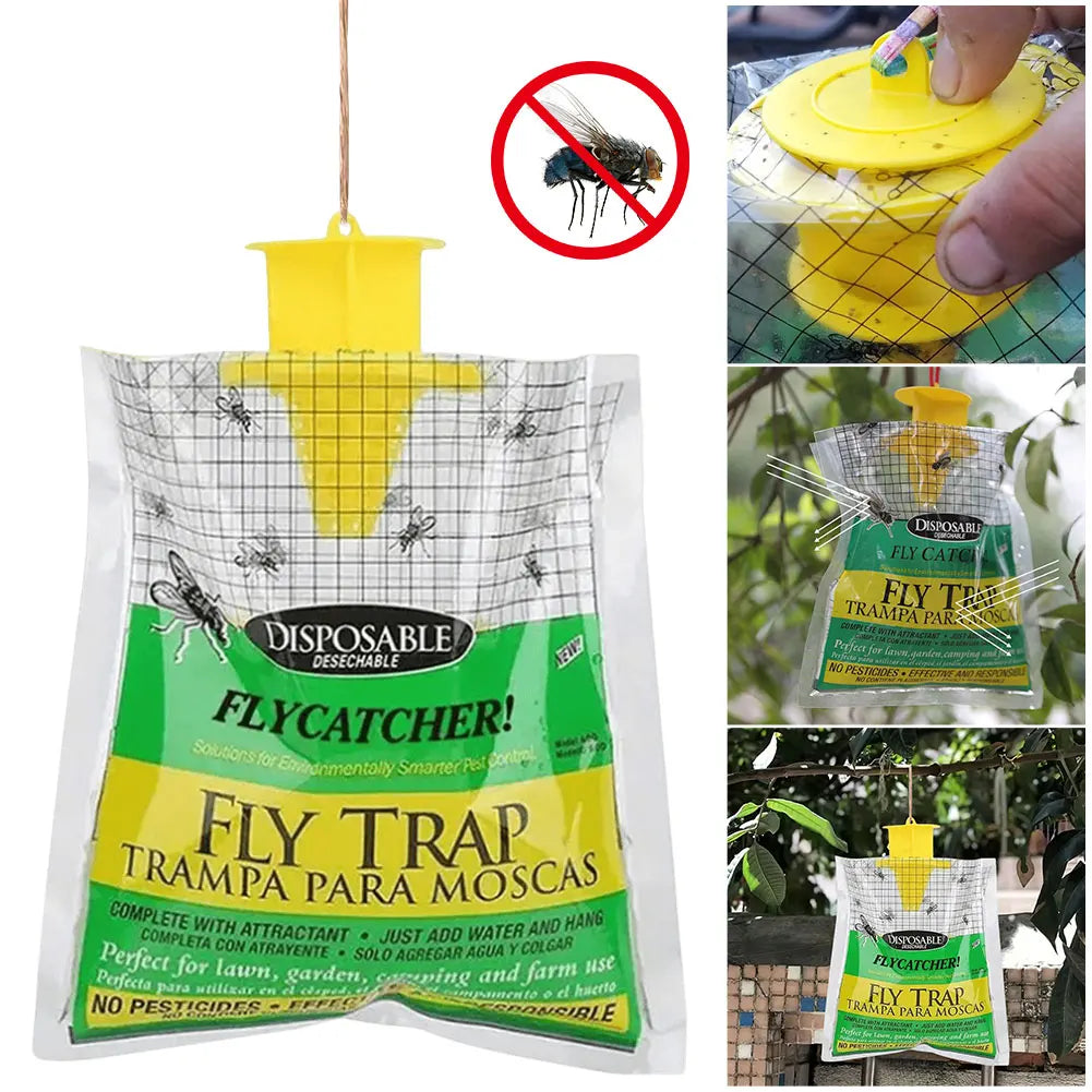 Hanging Flies Trap with Fly Bait Disposable Mosquito Trap Catcher Non-Toxic Fly Wasp Insect Bug Killer for Outdoor Garden Farm
