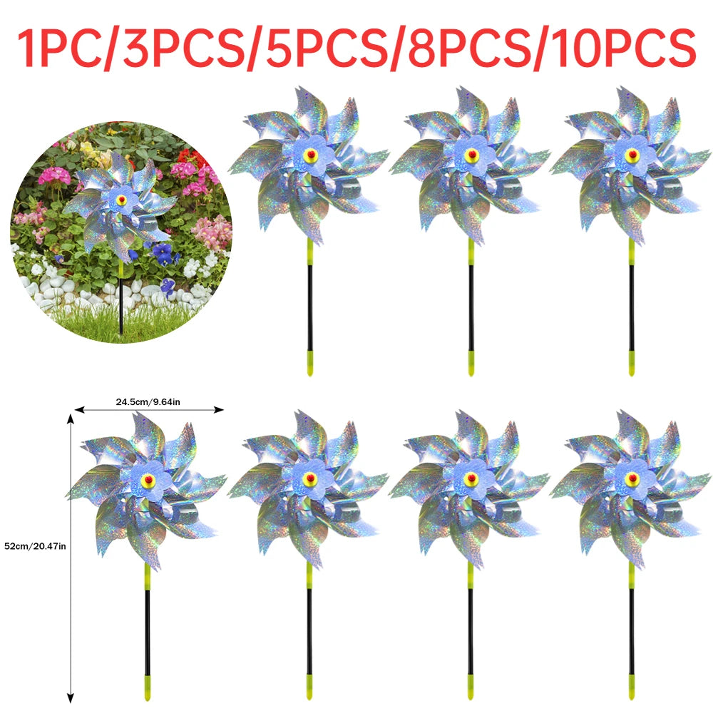 Silver Anti Bird Laser Windmill Bird Repeller Windmill Pinwheels Reflective Bird Scare Deterrent Driving Windmill Garden Decor