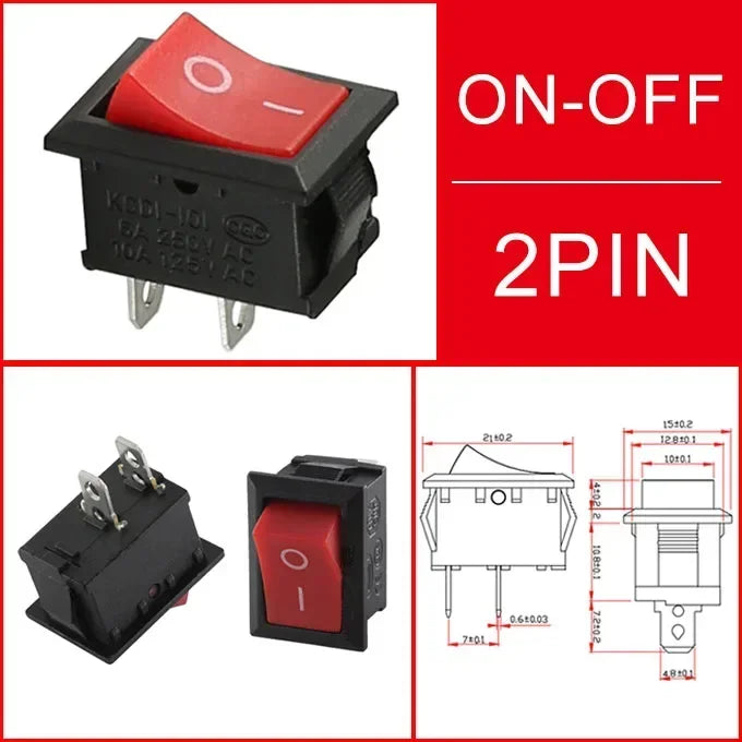 10/30/100Pcs KCD1 Snap-in Boat Rocker Switch Toggle Power SPST ON-OFF 2/3/4 Pin AC 250V 6A 125V 10A 2Pin Position Snap Switch