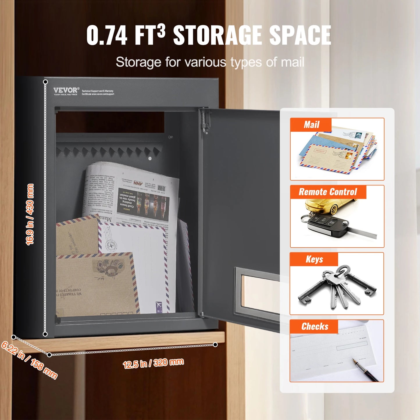 SucceBuy Through The Wall Drop Box, Heavy Duty Steel Through the Wall Mailbox with 2.8-7.9" 13" Combination Lock, Mail Drop Box
