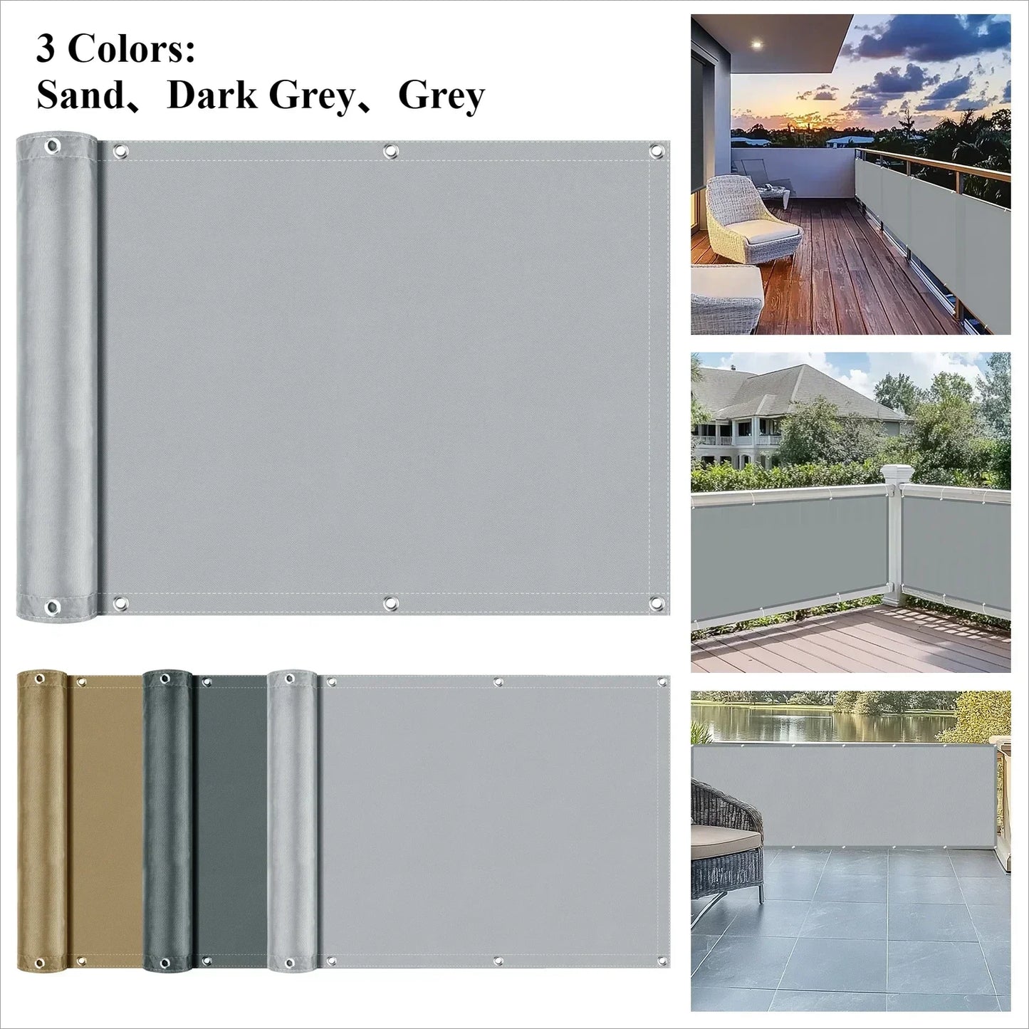 Balcony Privacy Screen Cover Fence Patio Waterproof Shade Cloth 70% UV Protection Shield Deck Shade Sail Garden Porch Pool Decor