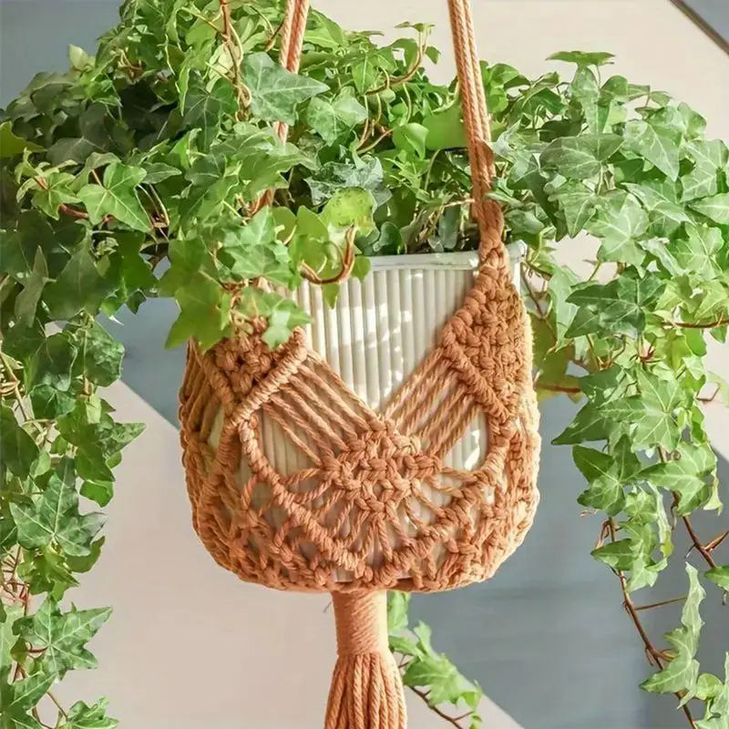 Macrame Plant Hangers Indoor 2X Woven Rope Hanger Trendy Boho Crochet Ceiling Home Decor Flower Pots Basket For Window And Porch