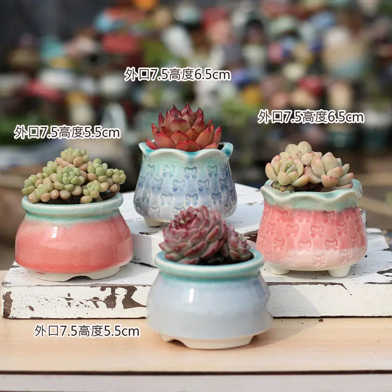 Combination Ceramic Breathable Small Flowerpot Cute Thumb Succulent Plant Flowerpot Home Mini Garden Bonsai Potted Flower Pot