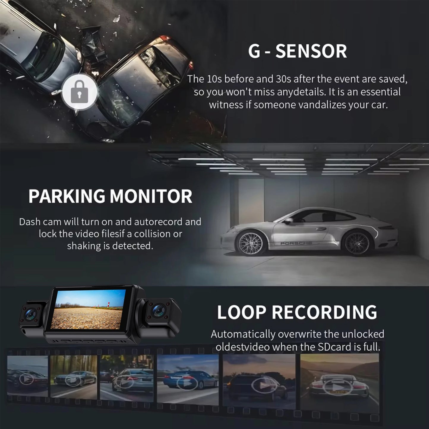 Car Dash Cam 4 Channel Black Box WiFi Driving Camera FHD 1080P Front L