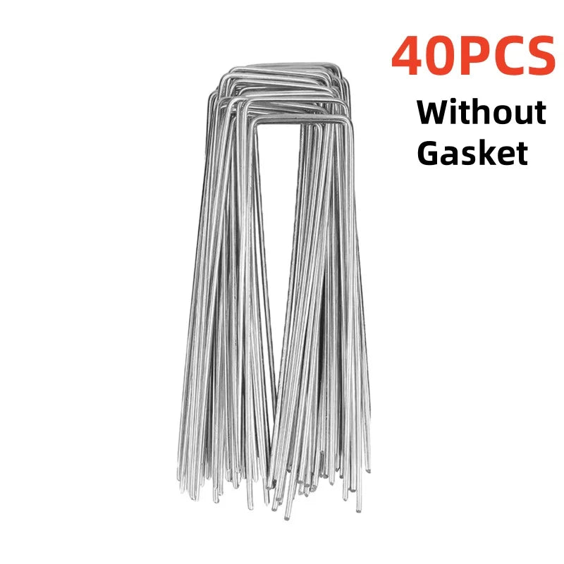 40PCS Garden Pegs U-shaped Ground Pegs Heavy Duty Metal Pins Spikes Ground Staple with 30pcs Buffer Washers for Securing Weed