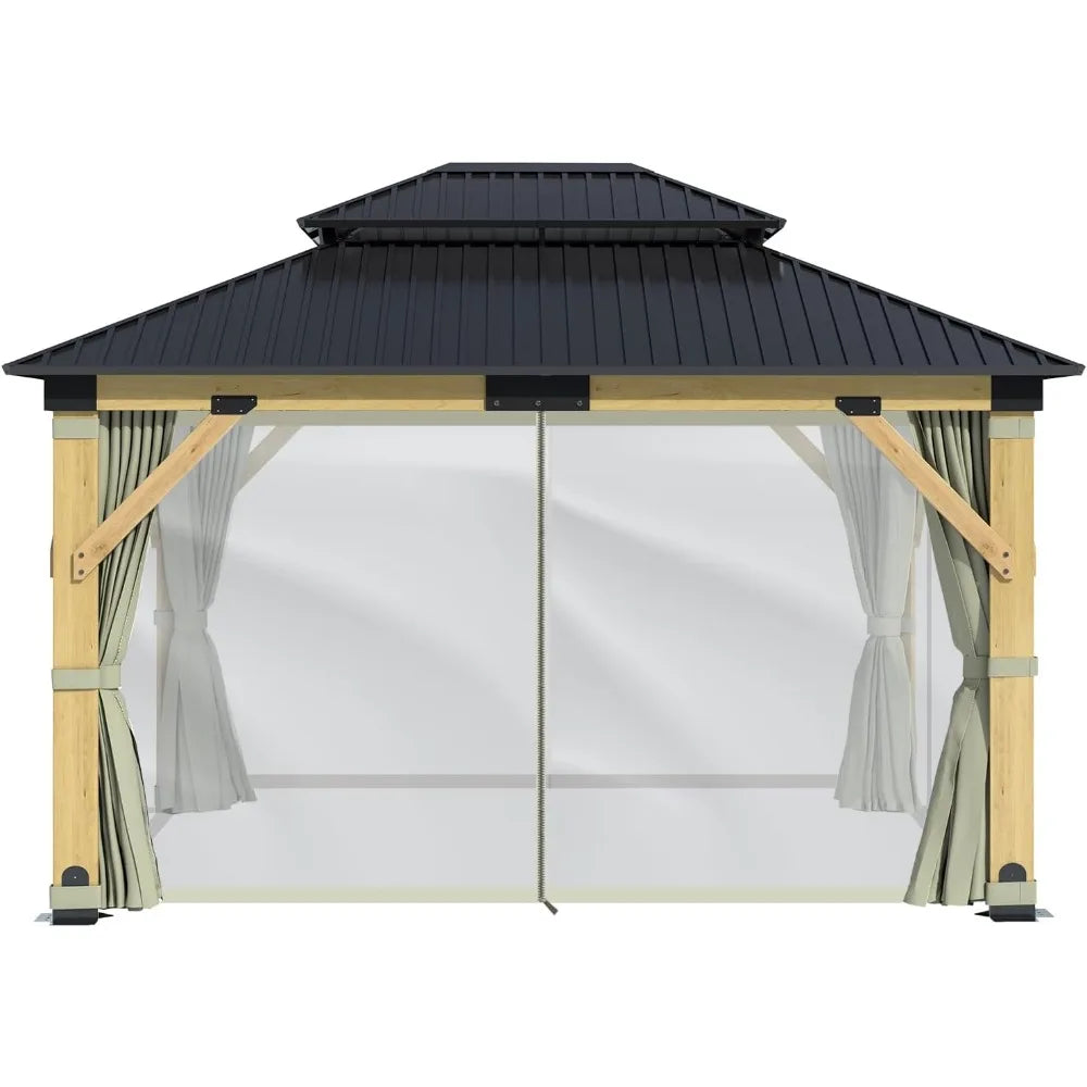Wooden Gazebo Curtains Part - Outdoor Hardtop Patio Gazebo Canopy Netting Walls with Zipper, Breathable Mesh